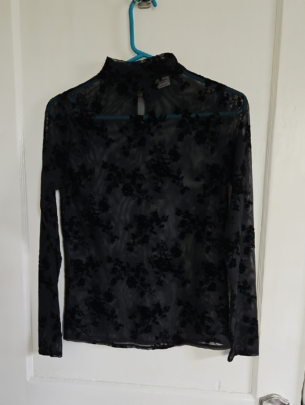 Abercrombie & Fitch Sheer Black Floral Burnout Mock Neck Top